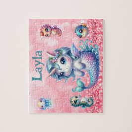 Personalized Unicorn Mermaid Child Name Puzzle ジグソーパズル
