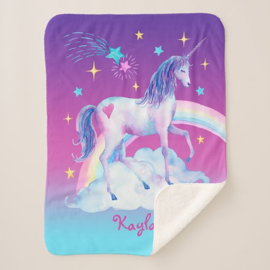 Personalized Unicorn on Clouds 3 シェルパブランケット (正面)