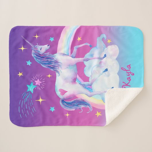Personalized Unicorn on Clouds 3 シェルパブランケット (正面(横))