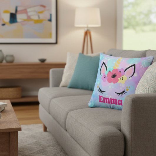 Personalized Unicorn Pillow for Girls – Custom Nam クッション