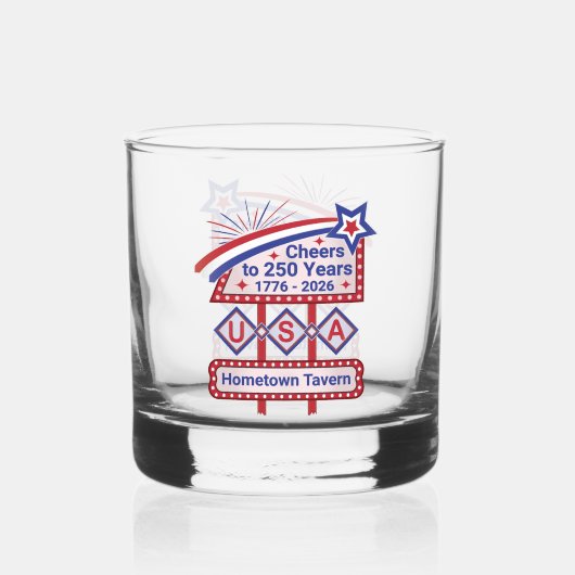 Personalized USA 250–Patriotic Retro Marquee ウイスキーグラス (正面)
