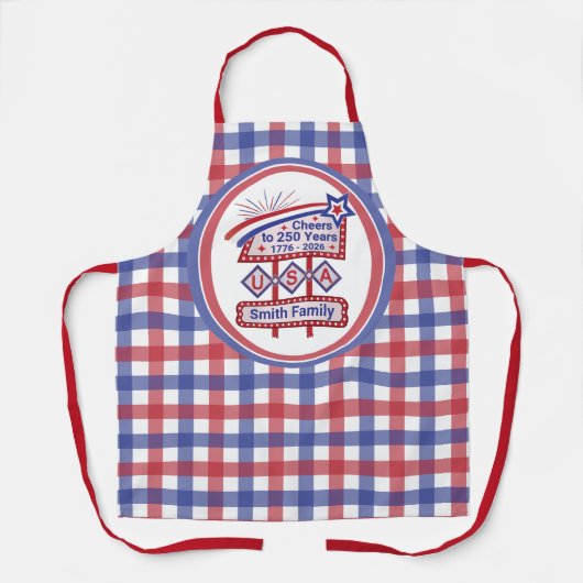 Personalized USA 250–Patriotic Retro Marquee エプロン (正面)