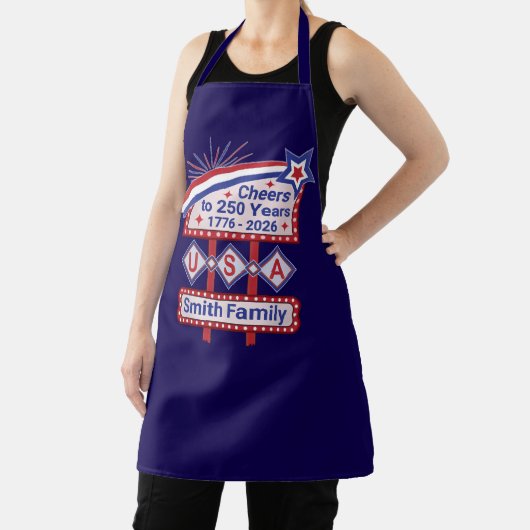 Personalized USA 250–Patriotic Retro Marquee エプロン (インサイチュ)
