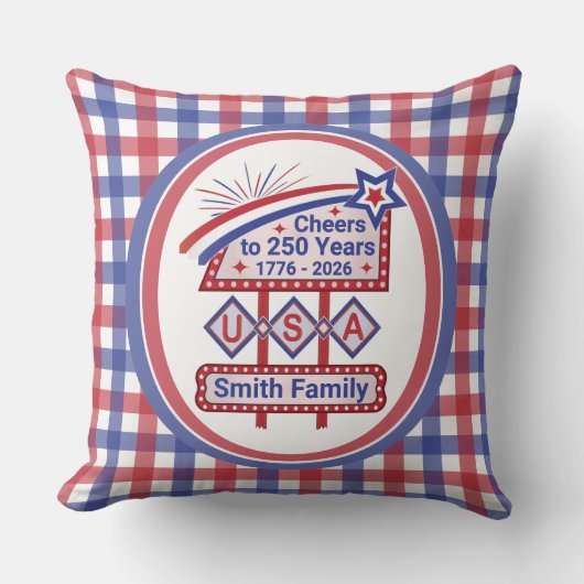 Personalized USA 250–Patriotic Retro Marquee クッション (正面)