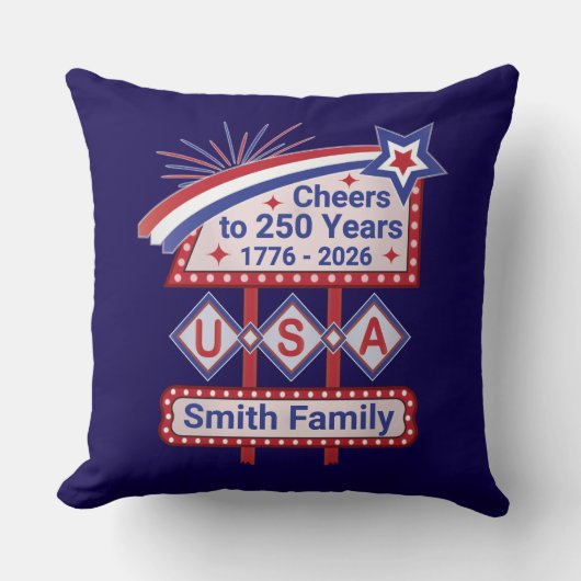 Personalized USA 250–Patriotic Retro Marquee クッション (正面)