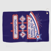 Personalized USA 250–Patriotic Retro Marquee ゴルフタオル (横)