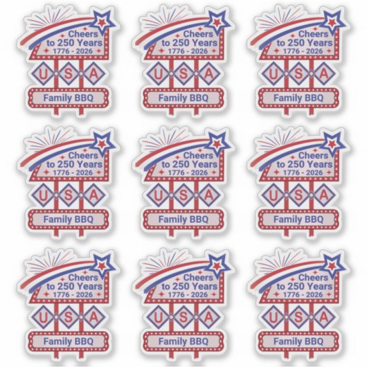 Personalized USA 250–Patriotic Retro Marquee シール (正面)