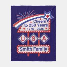 Personalized USA 250–Patriotic Retro Marquee フリースブランケット