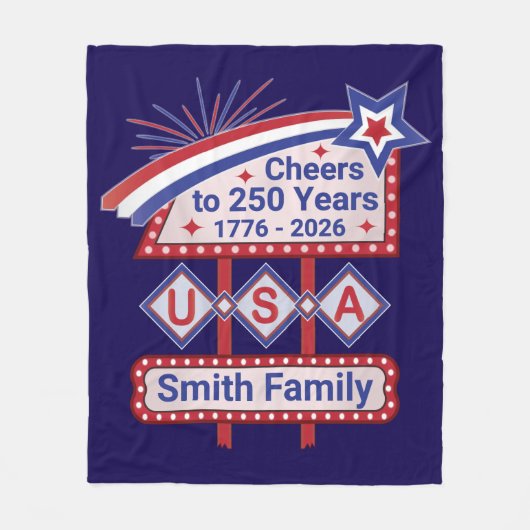 Personalized USA 250–Patriotic Retro Marquee フリースブランケット (正面)