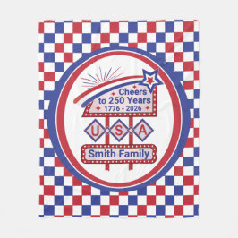 Personalized USA 250–Patriotic Retro Marquee フリースブランケット