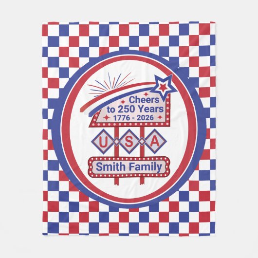 Personalized USA 250–Patriotic Retro Marquee フリースブランケット (正面)