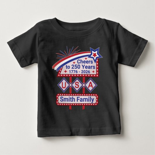 Personalized USA 250–Patriotic Retro Marquee ベビーTシャツ (正面)