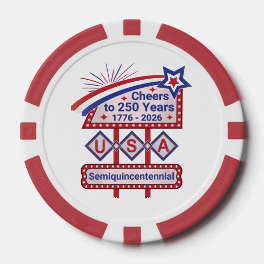 Personalized USA 250–Patriotic Retro Marquee ポーカーチップ (正面)