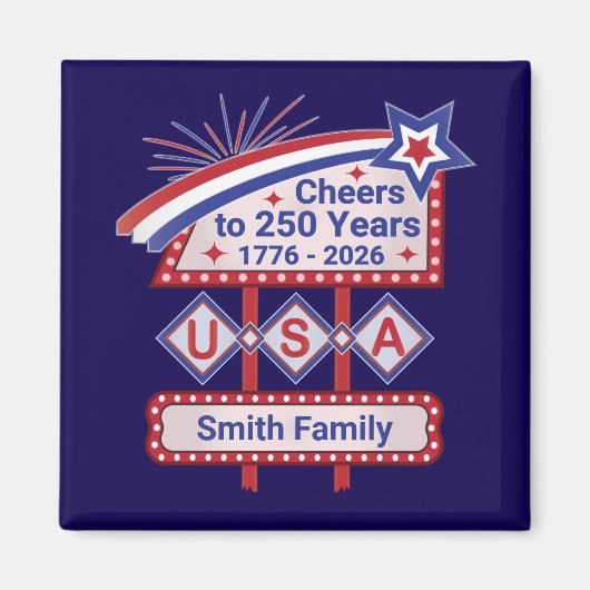 Personalized USA 250–Patriotic Retro Marquee マグネット (正面)