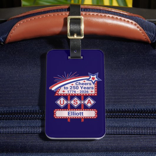 Personalized USA 250–Patriotic Retro Marquee ラゲッジタグ (正面インサイチュ2)