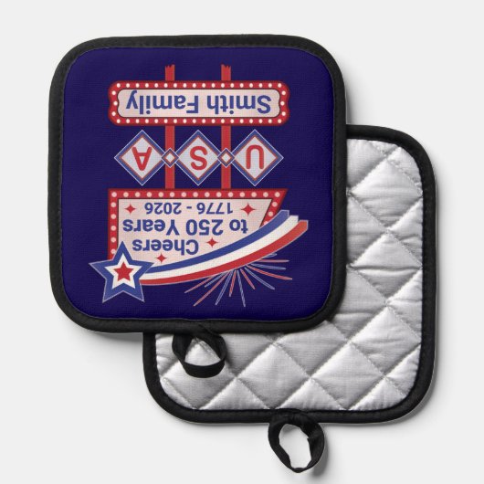 Personalized USA 250–Patriotic Retro Marquee 鍋敷き (正面/裏面)