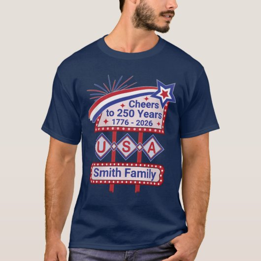 Personalized USA 250–Patriotic Retro Marquee Tシャツ (正面)