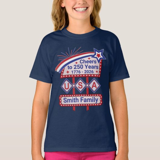 Personalized USA 250–Patriotic Retro Marquee Tシャツ (正面)
