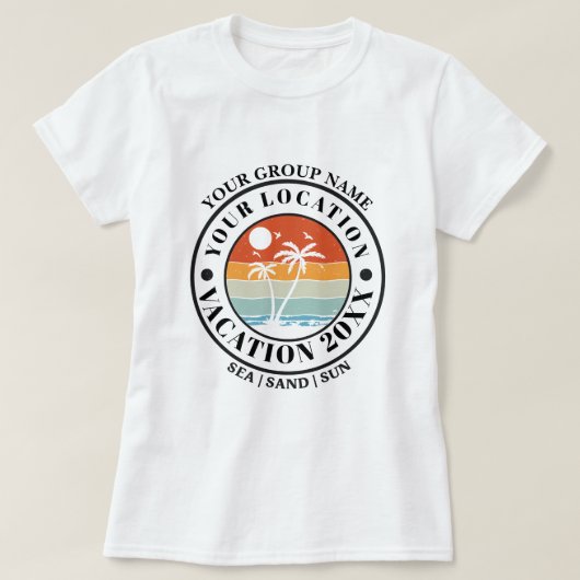 Personalized Vacation Palm Badge, Group Vacation Tシャツ (デザイン正面)