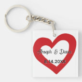 Personalized Valentine Anniversary Red Heart Names キーホルダー (正面)