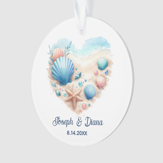Personalized Valentine Anniversary Seashell Heart オーナメント (正面)