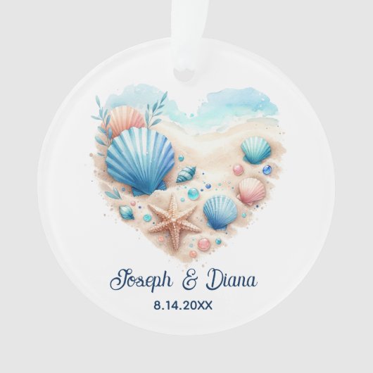 Personalized Valentine Anniversary Seashell Heart オーナメント (正面)