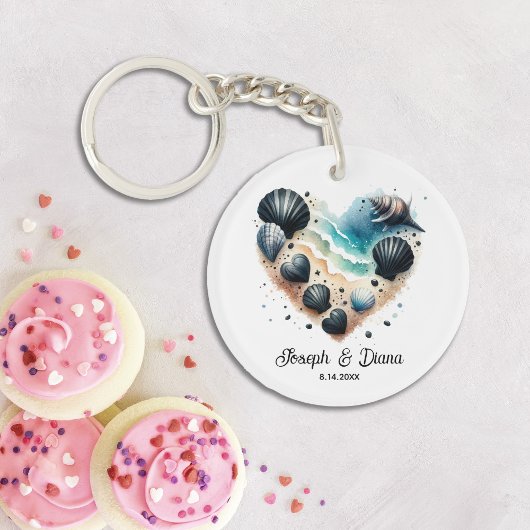 Personalized Valentine Anniversary Seashell Heart キーホルダー