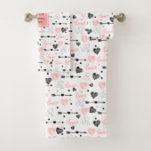 Personalized Valentine Bath Towel Pink Black Heart バスタオルセット (インサイチュ)