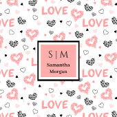 Personalized Valentine Blanket Pink Black Hearts  フリースブランケット