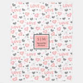 Personalized Valentine Blanket Pink Black Hearts  フリースブランケット (正面)