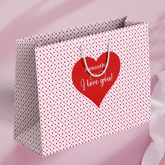 Personalized Valentine Favor Bag I Love You Hearts ラージペーパーバッグ
