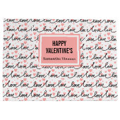 Personalized Valentine Gift Bag Pink Black Hearts ラージペーパーバッグ (裏面)