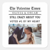 Personalized Valentine Newspaper Photo  スクエアシール (正面)
