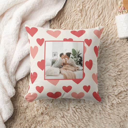 Personalized Valentine Photo Heart Throw Pillow クッション (ブランケット)