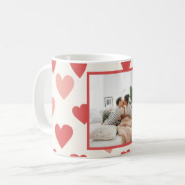 Personalized Valentine Photo Mug with Red Hearts コーヒーマグカップ