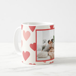 Personalized Valentine Photo Mug with Red Hearts コーヒーマグカップ