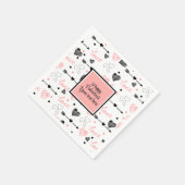 Personalized Valentine Pink Black Hearts Sketch  スタンダードカクテルナプキン (角)
