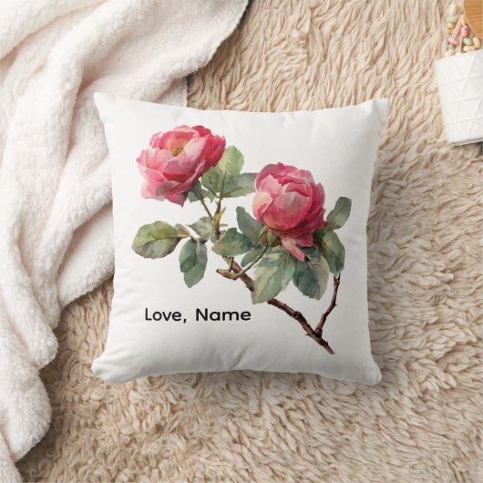 Personalized Valentine Rose Flower Pillow Cover クッション (ブランケット)