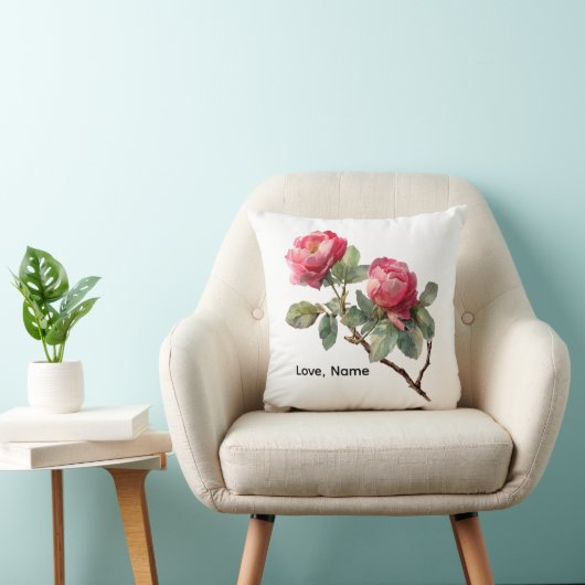 Personalized Valentine Rose Flower Pillow Cover クッション (椅子)