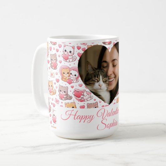 Personalized Valentine’s Day Cat Mug with Photo  コーヒーマグカップ (正面左)
