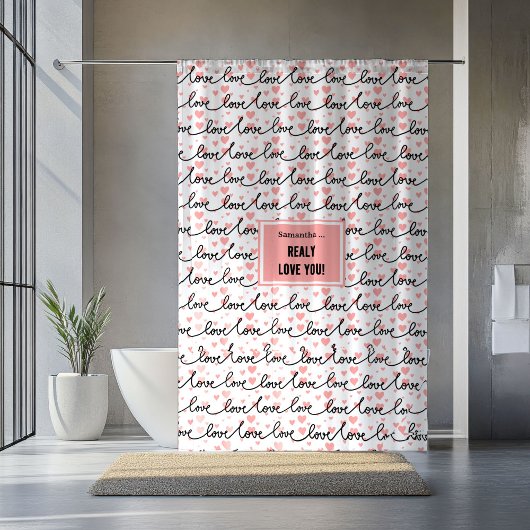 Personalized Valentine Shower Curtain Pink Black   シャワーカーテン