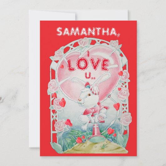 Personalized Valentine's Day Bunny Love Card シーズンカード (正面)