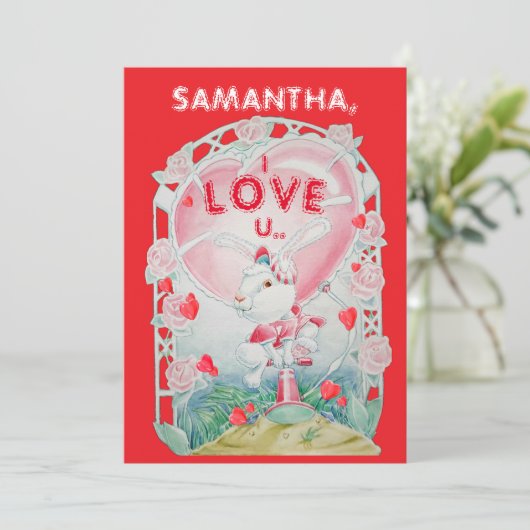 Personalized Valentine's Day Bunny Love Card シーズンカード (スタンド正面)