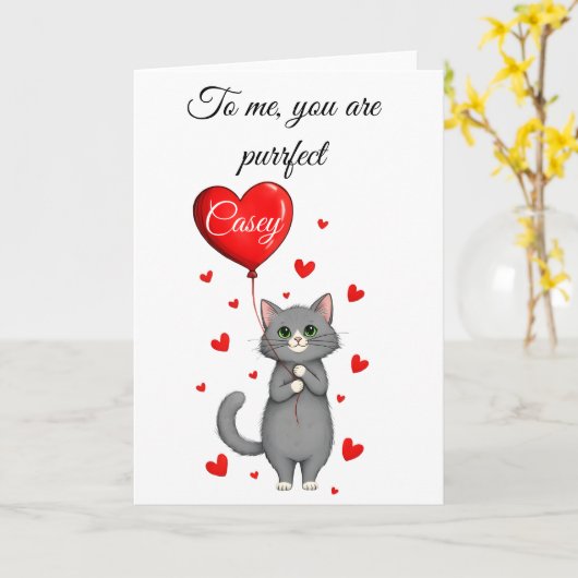 Personalized Valentine's Day Card - Cute Cat   カード (黄色い花)