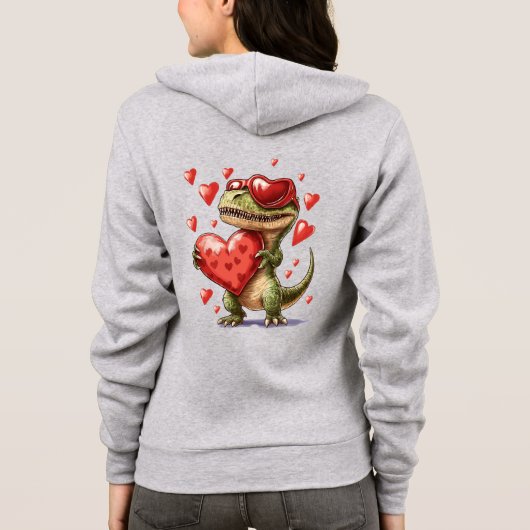Personalized Valentine's Day T-Rex Full-Zip Hoodie パーカ (裏面)
