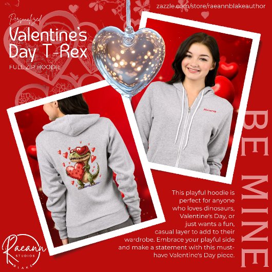 Personalized Valentine's Day T-Rex Full-Zip Hoodie パーカ