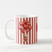 personalized valentines red striped bear  コーヒーマグカップ (左)