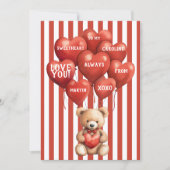 personalized valentines red striped bear  シーズンカード (正面)