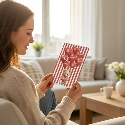 personalized valentines red striped bear  シーズンカード