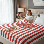 personalized valentines red striped bear  フリースブランケット